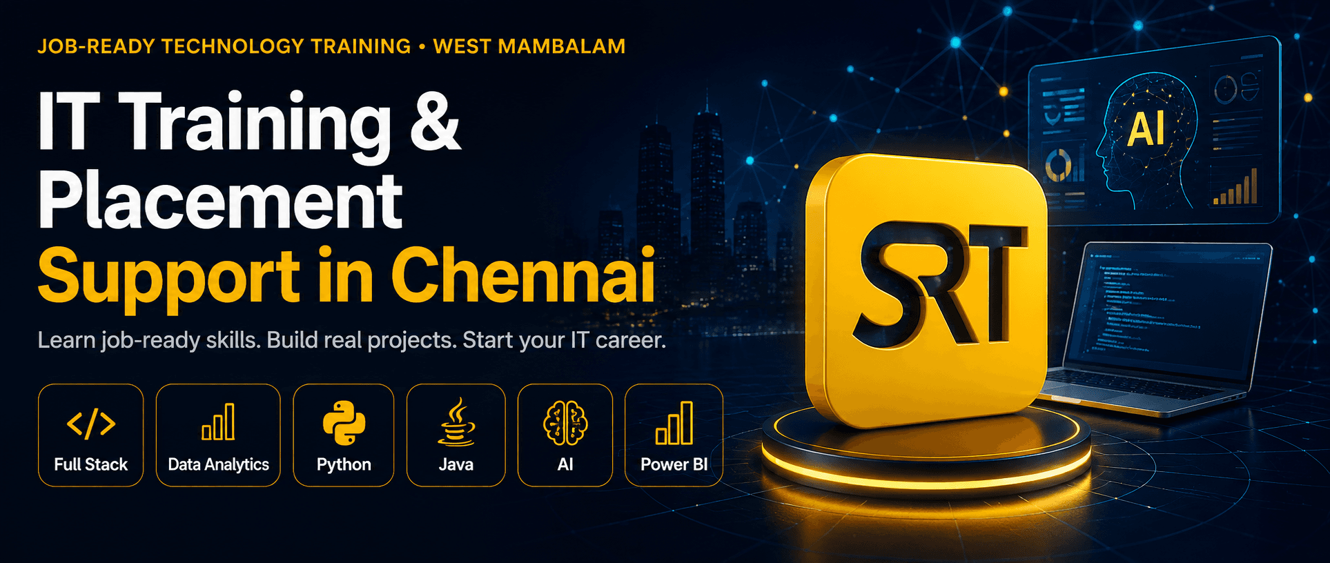 IT Training and Placement Support in Chennai at Success Root Technologies, with Full Stack, Data Analytics, Python, Java, AI and Power BI courses